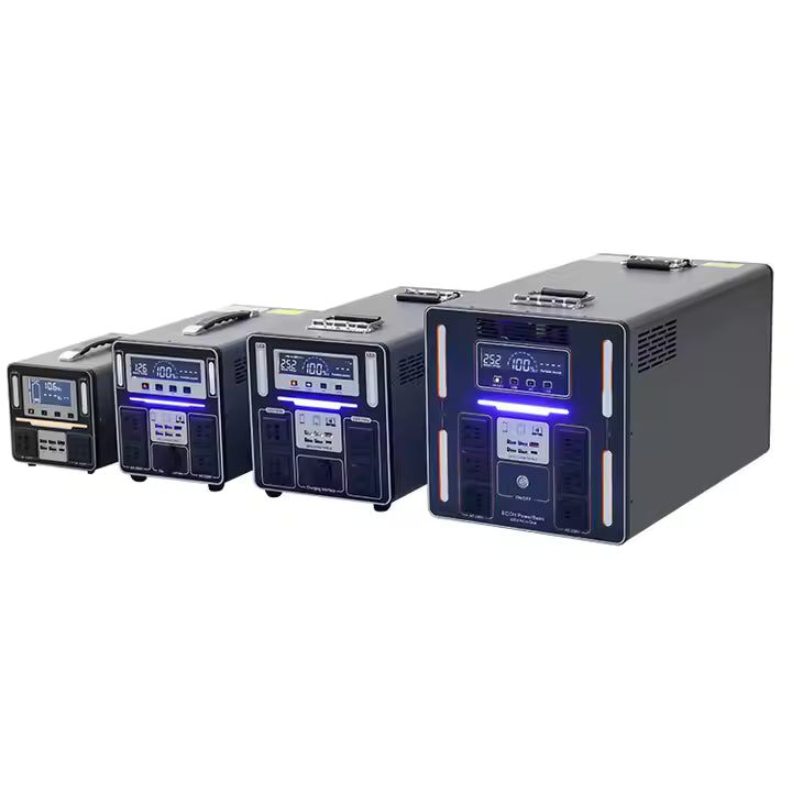 Set of power inverters on a white background. Sun Harbour | LiFePO4 Portable Power Station 500w 1000W 2000W 3000W | MPPT Solar Compatible | Outdoor Camping High Capacity Power Station - Sun Harbour Energy PES03