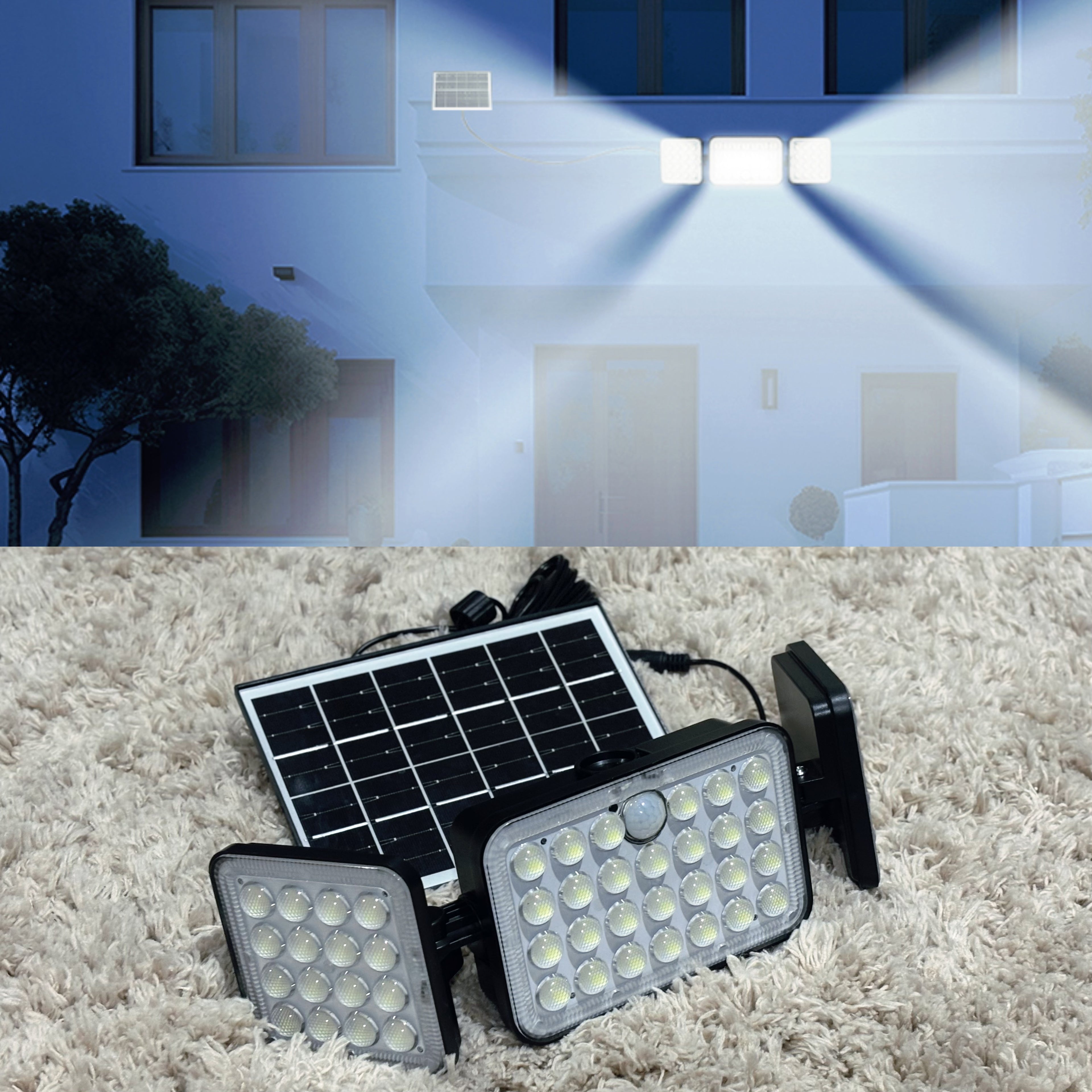 Sun Harbour | Solar Garden Wall Light | Waterproof 100W LED | Outdoor Solar Front Door Light | 3 Head Adjustable Flood Light | Sun Harbour Energy BD100